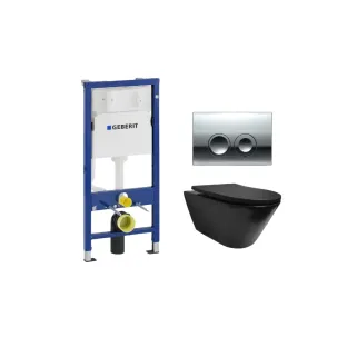 Geberit UP100 Toilet set - Stereo wall-mounted toilet rimless with shade toilet seat matt black - Geberit Delta 25 chrome