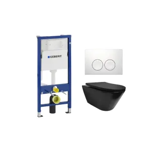 Geberit UP100 Toilet set - Stereo wall-mounted toilet rimless with shade toilet seat matt black - Geberit Delta 25 white