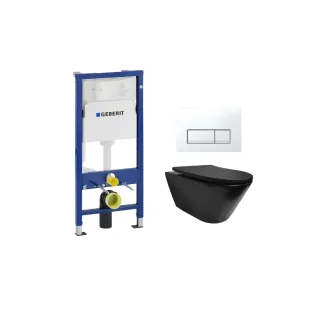 Geberit UP100 Toilet set - Stereo wall-mounted toilet rimless with shade toilet seat matt black - Geberit Delta 50 white