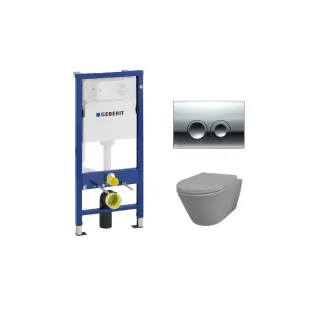 Geberit UP100 Toilet set - Stereo wall-mounted toilet rimless with toilet seat softclose and quick release matt gray - Geberit Delta 25 chrome