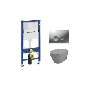 Geberit UP100 Toilet set - Stereo wall-mounted toilet rimless with toilet seat softclose and quick release matt grey - Geberit Delta 25 matt chrome