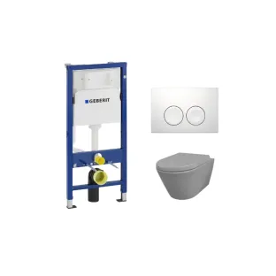 Geberit UP100 Toilet set - Stereo wall-mounted toilet rimless with toilet seat softclose and quick release matt gray - Geberit Delta 25 white