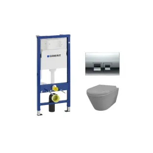 Geberit UP100 Toilet set - Stereo wall-mounted toilet rimless with toilet seat softclose and quick release matt gray - Geberit Delta 35 chrome