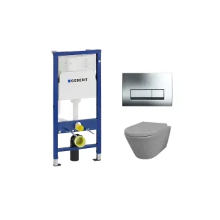 Geberit UP100 Toilet set - Stereo wall-mounted toilet rimless with toilet seat softclose and quick release matt gray - Geberit Delta 50 chrome