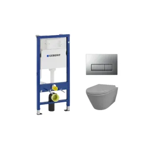 Geberit UP100 Toilet set - Stereo wall-mounted toilet rimless with toilet seat softclose and quick release matt grey - Geberit Delta 50 matt chrome