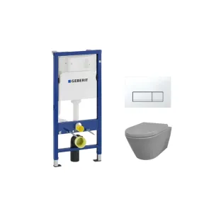 Geberit UP100 Toilet set - Stereo wall-mounted toilet rimless with toilet seat softclose and quick release matt gray - Geberit Delta 50 white