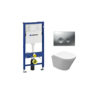 Geberit UP100 Toilet set - Vesta junior wall-mounted toilet rimless shortened with toilet seat softclose and quick release gloss white - Geberit Delta 25 matt chrome