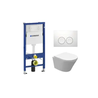 Geberit UP100 Toilet set - Vesta junior wall-mounted toilet rimless shortened with toilet seat softclose and quick release gloss white - Geberit Delta 25 white