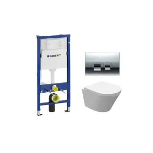 Geberit UP100 Toilet set - Vesta junior wall-mounted toilet rimless shortened with toilet seat softclose and quick release gloss white - Geberit Delta 35 chrome