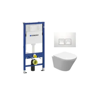 Geberit UP100 Toilet set - Vesta junior wall-mounted toilet rimless shortened with toilet seat softclose and quick release gloss white - Geberit Delta 35 white