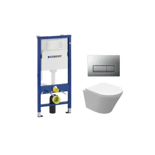 Geberit UP100 Toilet set - Vesta junior wall-mounted toilet rimless shortened with toilet seat softclose and quick release gloss white - Geberit Delta 50 matt chrome