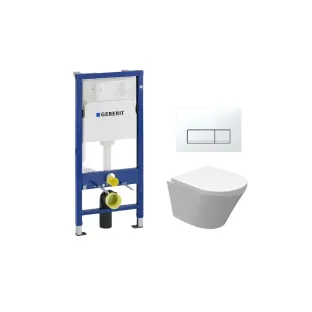 Geberit UP100 Toilet set - Vesta junior wall-mounted toilet rimless shortened with toilet seat softclose and quick release gloss white - Geberit Delta 50 white