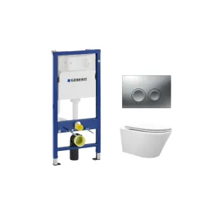 Geberit UP100 Toilet set - Vesta tornado flush wall-mounted toilet rimless with flatline toilet seat soft close and quick release gloss white - Geberit Delta 25 matt chrome