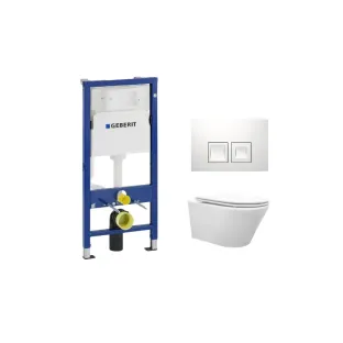 Geberit UP100 Toilet set - Vesta tornado flush wall-mounted toilet rimless with flatline toilet seat soft close and quick release gloss white - Geberit Delta 35 white