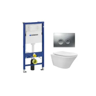 Geberit UP100 Toilet set - Vesta tornado flush wall-mounted toilet rimless with shade toilet seat softclose and quick release gloss white - Geberit Delta 25 matt chrome