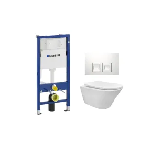 Geberit UP100 Toilet set - Vesta tornado flush wall-mounted toilet rimless with shade toilet seat softclose and quick release gloss white - Geberit Delta 35 white