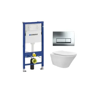 Geberit UP100 Toilet set - Vesta tornado flush wall-mounted toilet rimless with shade toilet seat softclose and quick release gloss white - Geberit Delta 50 chrome