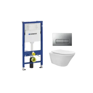 Geberit UP100 Toilet set - Vesta tornado flush wall-mounted toilet rimless with shade toilet seat softclose and quick release gloss white - Geberit Delta 50 matt chrome