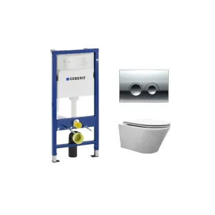 Geberit UP100 Toilet Set - Vesta wall closet with flatline toilet seat softclose and quick release gloss white - Geberit Delta 25 chrome