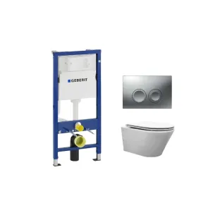 Geberit UP100 Toilet Set - Vesta wall closet with flatline toilet seat softclose and quick release gloss white - Geberit Delta 25 matt chrome