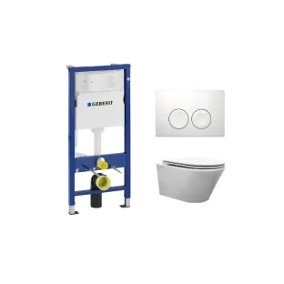 Geberit UP100 Toilet Set - Vesta wall closet with flatline toilet seat softclose and quick release gloss white - Geberit Delta 25 white