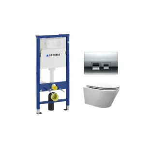 Geberit UP100 Toilet Set - Vesta wall closet with flatline toilet seat softclose and quick release gloss white - Geberit Delta 35 chrome