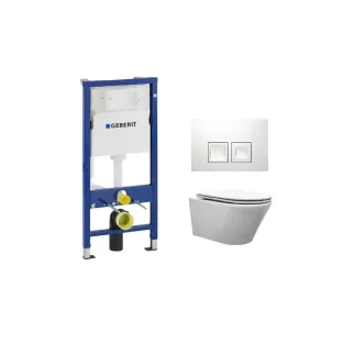 Geberit UP100 Toilet Set - Vesta wall closet with flatline toilet seat softclose and quick release gloss white - Geberit Delta 35 white