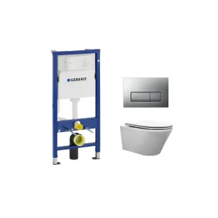 Geberit UP100 Toilet Set - Vesta wall closet with flatline toilet seat softclose and quick release gloss white - Geberit Delta 50 matt chrome