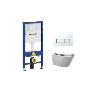 Geberit UP100 Toilet Set - Vesta wall closet with flatline toilet seat softclose and quick release gloss white - Geberit Delta 50 white