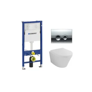 Geberit UP100 Toilet Set - Vesta wall closet with toilet seat softclose and quick release gloss white - Geberit Delta 25 chrome