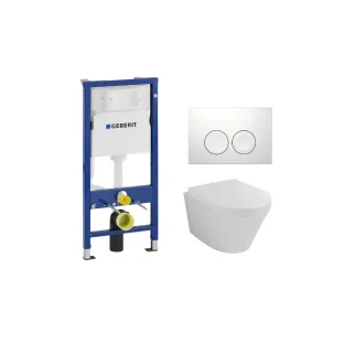 Geberit UP100 Toilet Set - Vesta wall closet with toilet seat softclose and quick release gloss white - Geberit Delta 25 white