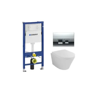 Geberit UP100 Toilet Set - Vesta wall closet with toilet seat softclose and quick release gloss white - Geberit Delta 35 chrome