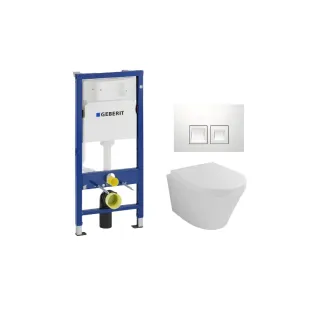 Geberit UP100 Toilet Set - Vesta wall closet with toilet seat softclose and quick release gloss white - Geberit Delta 35 white