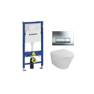 Geberit UP100 Toilet Set - Vesta wall closet with toilet seat softclose and quick release gloss white - Geberit Delta 50 chrome