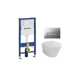 Geberit UP100 Toilet Set - Vesta wall closet with toilet seat softclose and quick release gloss white - Geberit Delta 50 matt chrome