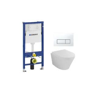 Geberit UP100 Toilet Set - Vesta wall closet with toilet seat softclose and quick release gloss white - Geberit Delta 50 white