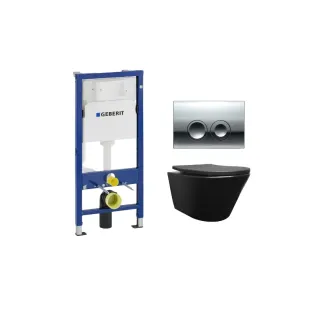 Geberit UP100 Toilet set - Vesta wall-mounted toilet rimless with shade toilet seat softclose and quick release matt black - Geberit Delta 25 chrome