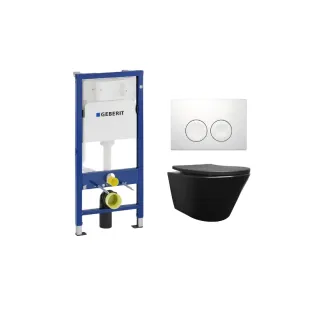 Geberit UP100 Toilet set - Vesta wall-mounted toilet rimless with shade toilet seat softclose and quick release matt black - Geberit Delta 25 white