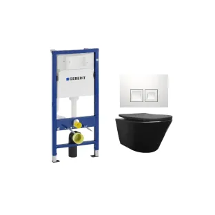 Geberit UP100 Toilet set - Vesta wall-mounted toilet rimless with shade toilet seat softclose and quick release matt black - Geberit Delta 35 white