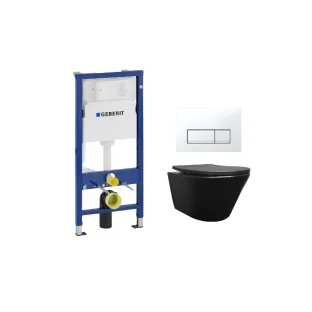 Geberit UP100 Toilet set - Vesta wall-mounted toilet rimless with shade toilet seat softclose and quick release matt black - Geberit Delta 50 white