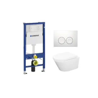 Geberit UP100 Toilet Set - Vesta wall closet rimless with toilet seat softclose and quick release gloss white - Geberit Delta 25 white