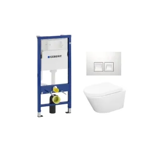 Geberit UP100 Toilet Set - Vesta wall closet rimless with toilet seat softclose and quick release gloss white - Geberit Delta 35 white