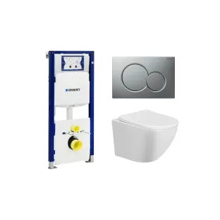 Geberit UP320 Toilet set - Nibiru wall-mounted toilet rimless with toilet seat softclose and quick release gloss white - Sigma 01 control plate matt chrome