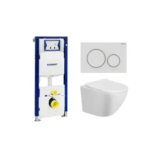 Geberit UP320 Toilet set - Nibiru wall-mounted toilet rimless with toilet seat softclose and quick release gloss white - Sigma 20 control plate matt white