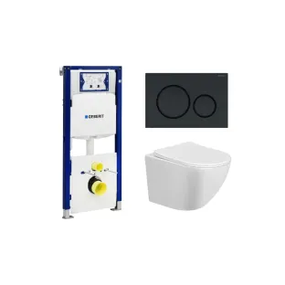 Geberit UP320 Toilet set - Nibiru wall-mounted toilet rimless with toilet seat softclose and quick release gloss white - Sigma 20 control plate matt black