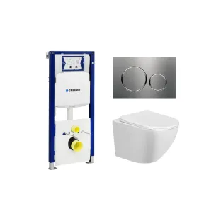 Geberit UP320 Toilet set - Nibiru wall-mounted toilet rimless with toilet seat softclose and quick release gloss white - Sigma 20 control plate stainless steel