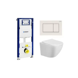 Geberit UP320 Toilet set - Nibiru wall-mounted toilet rimless with toilet seat softclose and quick release gloss white - Sigma 30 control plate matt white