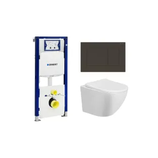 Geberit UP320 Toilet set - Nibiru wall-mounted toilet rimless with toilet seat softclose and quick release gloss white - Sigma 30 control plate matt black