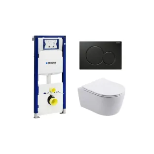 Geberit UP320 Toilet set - Noah wall-mounted toilet rimless with toilet seat softclose gloss white - Sigma 01 control plate jet black