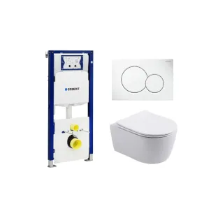 Geberit UP320 Toilet set - Noah wall-mounted toilet rimless with toilet seat softclose gloss white - Sigma 01 control plate gloss white